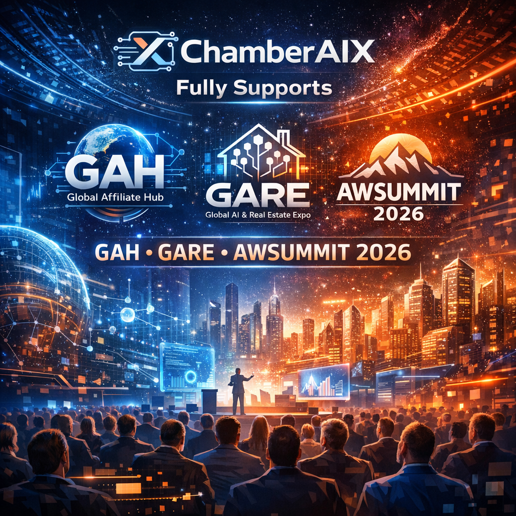 Logo montage for ChamberAIx supporting GAH, GARE, and AWSummit 2026.
