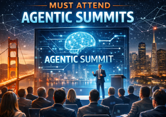 Businesspeople networking at an Agentic Summit in the Bay Area.