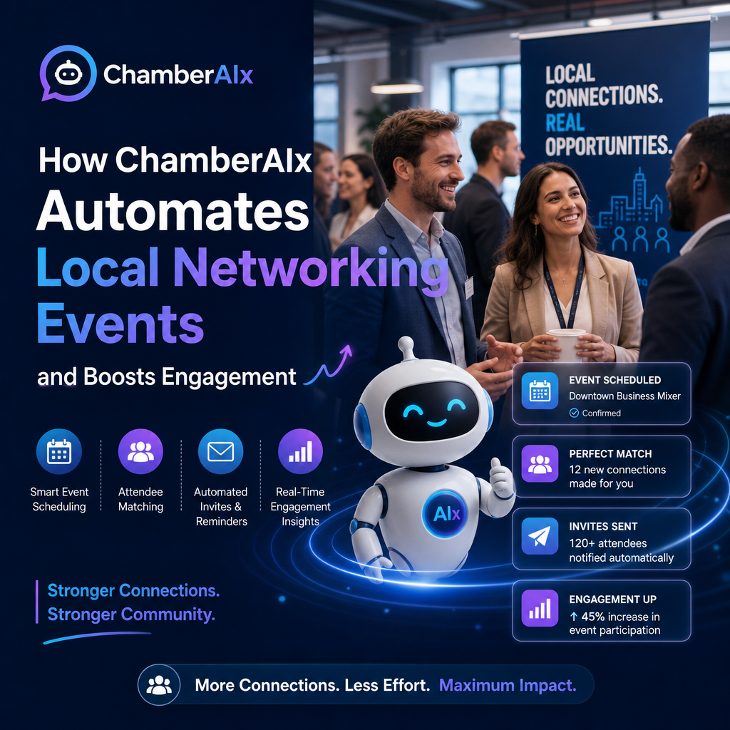 Illustration of How ChamberAIx Automates Local Networking Events and Boosts Engagement