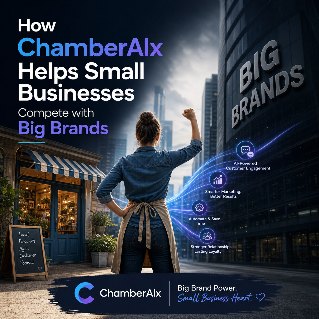 small businesses competing illustration for How ChamberAIx Helps Small Businesses Compete with Big Brands