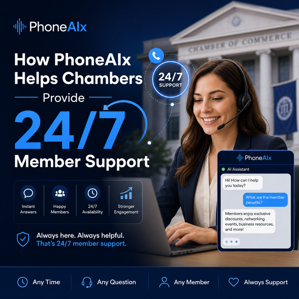 Illustration of How PhoneAIx Helps Chambers Provide 24/7 Member Support