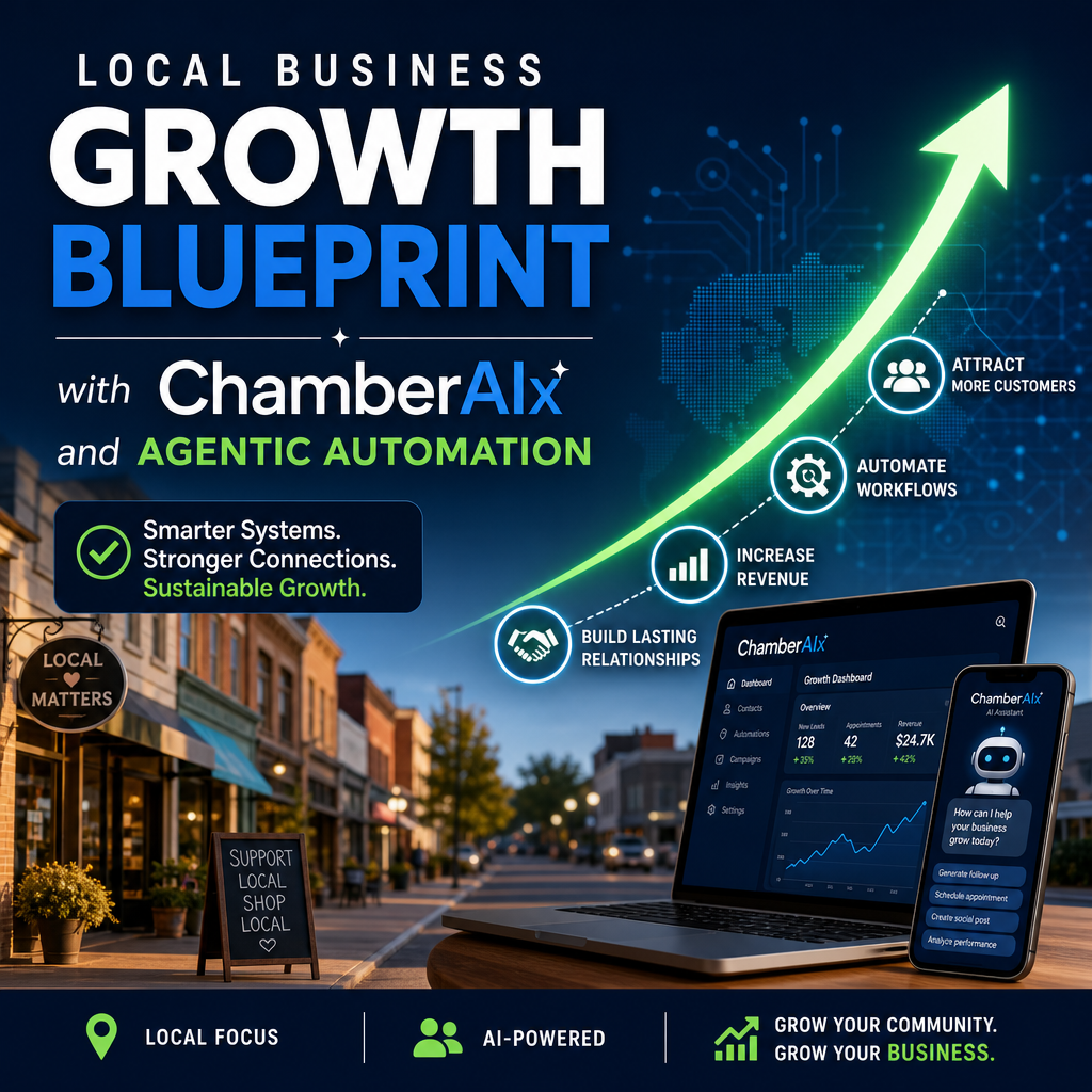 Illustration of Local Business Growth Blueprint with ChamberAIx and Agentic Automation